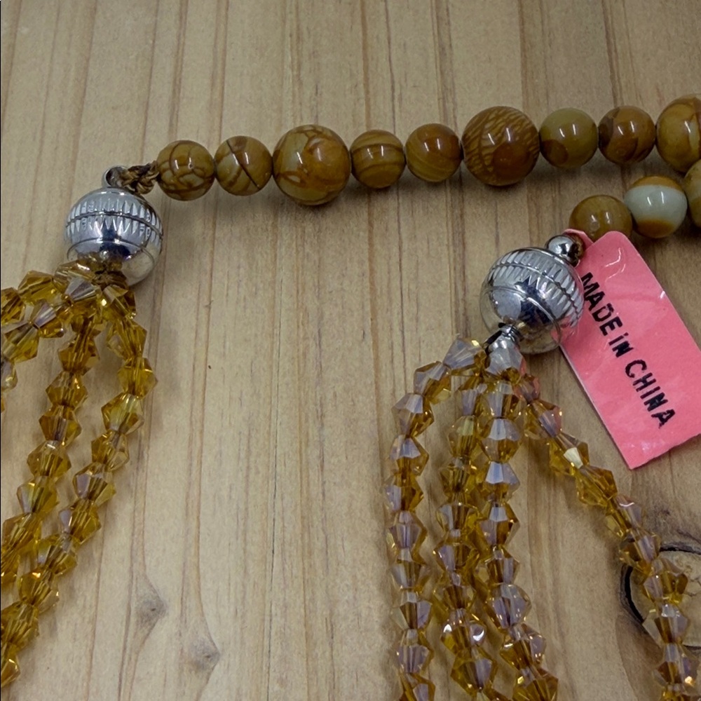 Wooden Jasper & Smoky Quartz Multi-Strand Necklace | Boho Neutral - Picture 10 of 10